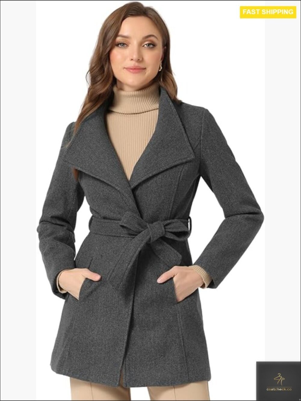 Classic Pea Coat Elegant Minimal Chic Winter Belted Overcoat Long Sleeve